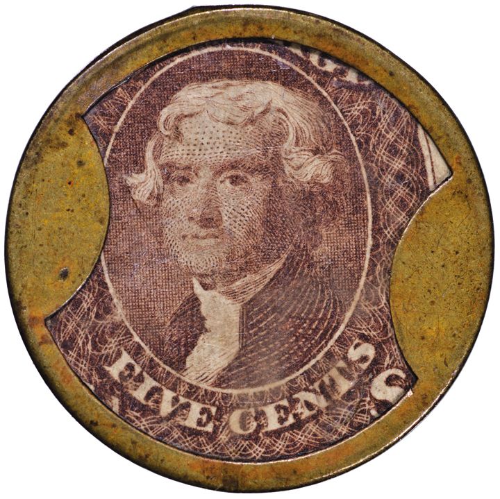 Encased Postage Stamp, Five Cents. MENDUM'S FAMILY WINE EMPORIUM, New York