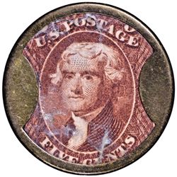 Encased Postage Stamp, Five Cents. Major Key Merchant, DRINK SANDS ALE