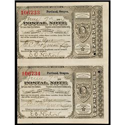 U.S. Postal Note. Type 5 Uncut Pair. 1¢. June 7, 1894 Issued at Portland, Oregon