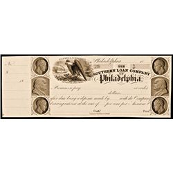 Extremely Rare. Southern Loan Company of Phila. Interest Bearing Post Note Proof