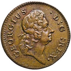 Choice Uncirculated 1723 Wood's Hibernia Farthing, D:G: REX. Type. 11 Harp Strings