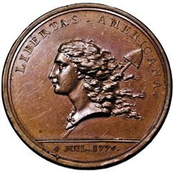 Lovely 1781 LIBERTAS AMERICANA Medal, Struck in Bronze. Betts-615
