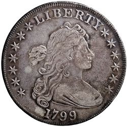 1799 Draped Bust Silver Dollar. Heraldic Eagle Reverse. Bolen-1