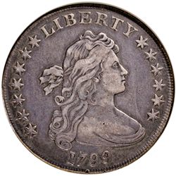1799 Draped Bust Silver Dollar. Heraldic Eagle Reverse. ANACS Very Fine-30
