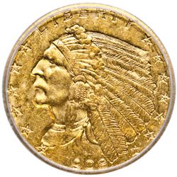 1908 Indian Head $2.50 Gold Quarter Eagle, ICG graded Mint State-63