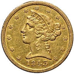 1843-D Liberty Head $5 Gold Half Eagle