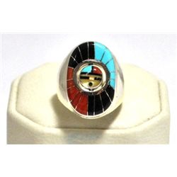 Zuni Multi-Stone Spinner Sunface Sterling Silver Men's Ring - Don Dewa