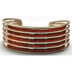 Zuni Red Spiny Oyster Sterling Silver Bracelet - A.L.W.