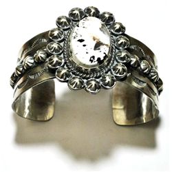 Navajo White Buffalo Sterling Silver Cuff Bracelet - Mary Ann Spencer