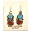 Image 1 : Zuni Coral & Turquoise Sterling Silver Snake French Hook Earrings - Effie Calavaza