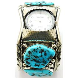 Navajo Sleeping Beauty Turquoise Large Men's Watch - Mary Ann Spencer