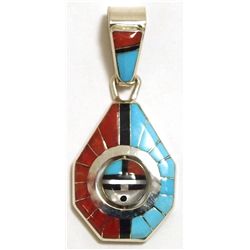 Zuni Multi-Stone Sun Face Spinner Sterling Silver Pendant - Don Dewa