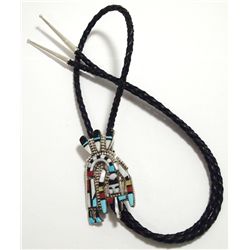 Zuni Multi-Stone Inlay Rainbow Kachina Sterling Silver Bolo Tie - Herbert Cellicion