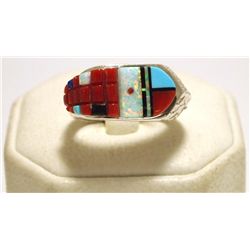 Navajo Multi-Stone Sun Face Sterling Silver Men's Ring - Wilbert Manning