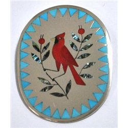 Zuni Multi-Stone Cardinal Sterling Silver Pendant & Pin - Dennis & Nancy Edaakie