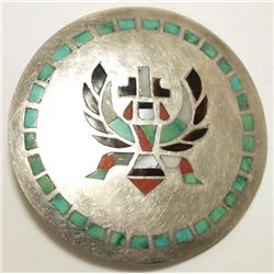 Old Pawn Zuni Multi-Stone Inlay Knifewing Kachina Sterling Silver Flower Pendant - DM