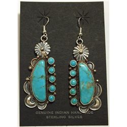 Navajo Turquoise Sterling Silver French Hook Earrings - Dean Brown