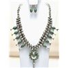 Image 1 : Navajo Green Turquoise Sterling Silver Squash Blossom Necklace & Earrings Set - L.F.K.
