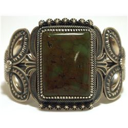 Old Pawn Navajo Spider Web Kingman Turquoise Sterling Silver Cuff Bracelet - Kirk Smith