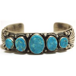 Old Pawn Navajo Kingman Turquoise Sterling Silver Cuff Bracelet - Thomas Francisco