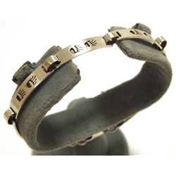 Navajo Sterling Silver Bear Paw Etched Link Bracelet - Scott Skeets