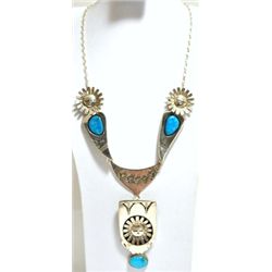 Navajo Turquoise Sun Face Sterling Silver Necklace with Pins - Nelson Morgan