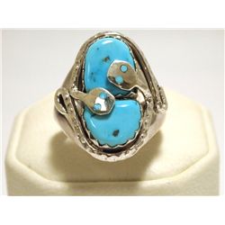 Zuni Turquoise Sterling Silver Snake Men's Ring - Effie Calavaza