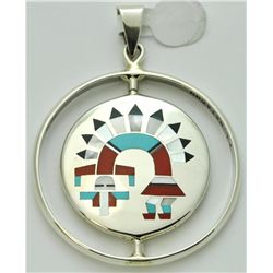 Zuni Multi-Stone Spinner Rainbow Kachina and Sun Design Pendant - Fred & Lolita Natachu