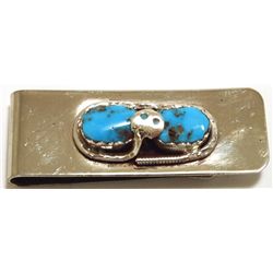 Zuni Turquoise Sterling Silver Snake Money Clip - Effie Calavaza