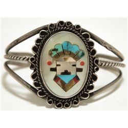 Vintage Old Pawn Zuni Multi-Stone Inlay Kachina Sterling Silver Cuff Bracelet - LL?