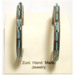 Zuni Turquoise Sterling Silver 3/4 Ring Post Earrings - Shirley Quam