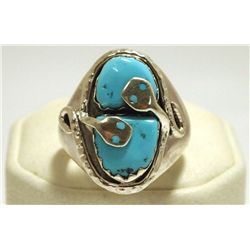 Zuni Turquoise Sterling Silver Snake Men's Ring - Effie Calavaza