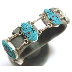 Zuni Turquoise Corn Maiden Sterling Silver Link Bracelet - Chad Quandelacy & Valerie Comosona