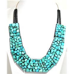 Santo Domingo Turquoise & Black Jet Heishi Necklace - Delbert & Torevia Crespin