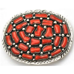 Navajo Coral Sterling Silver Buckle