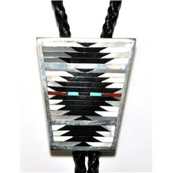 Zuni Multi-Stone Large Trapezoid Sterling Silver Bolo Tie - Charlotte Dishta