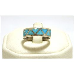 Zuni Turquoise Inlay Sterling Silver Men's Ring - Jim Haloo