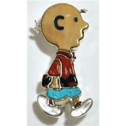 Zuni Multi-Stone Charlie Brown Sterling Silver Pendant & Pin - Andrea Shirley