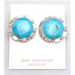 Zuni Turquoise Cracked Eggshell Circle Earrings