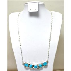 Zuni Turquoise Sterling Silver Snake Necklace - Effie Calavaza