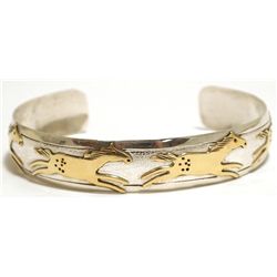 Navajo 12k Gold Fill Horses over Sterling Silver Cuff Bracelet - Virgil Reader