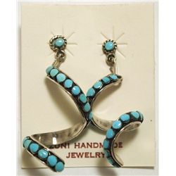 Zuni Turquoise Dots Sterling Silver Spiraling Post Earrings - Everett Abeita