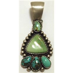 Old Pawn Navajo Multi-Turquoise Sterling Silver Pendant - Bea Tom