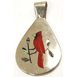 Zuni Multi-Stone Inlay Cardinal Sterling Silver Pendant - Sanford Edaakie