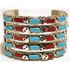 Image 1 : Zuni Coral & Turquoise Sterling Silver Snake Cuff Bracelet - Effie Calavaza