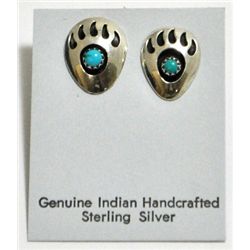 Navajo Turquoise Bear Paw Sterling Silver Post Earrings - Joey McCray