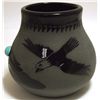 Image 1 : San Juan Pueblo Black Pottery Eagle & Feathers with Turquoise - Marie Adelicia