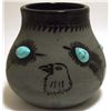 Image 3 : San Juan Pueblo Black Pottery Eagle & Feathers with Turquoise - Marie Adelicia