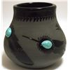 Image 4 : San Juan Pueblo Black Pottery Eagle & Feathers with Turquoise - Marie Adelicia