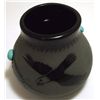 Image 5 : San Juan Pueblo Black Pottery Eagle & Feathers with Turquoise - Marie Adelicia
